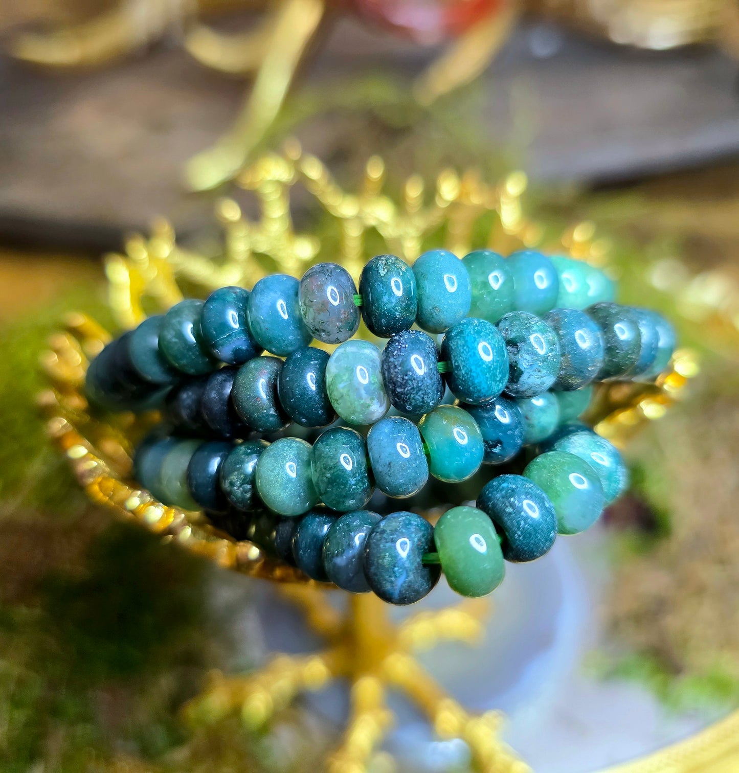 8x5mm Moss Agate Stretch Bracelet