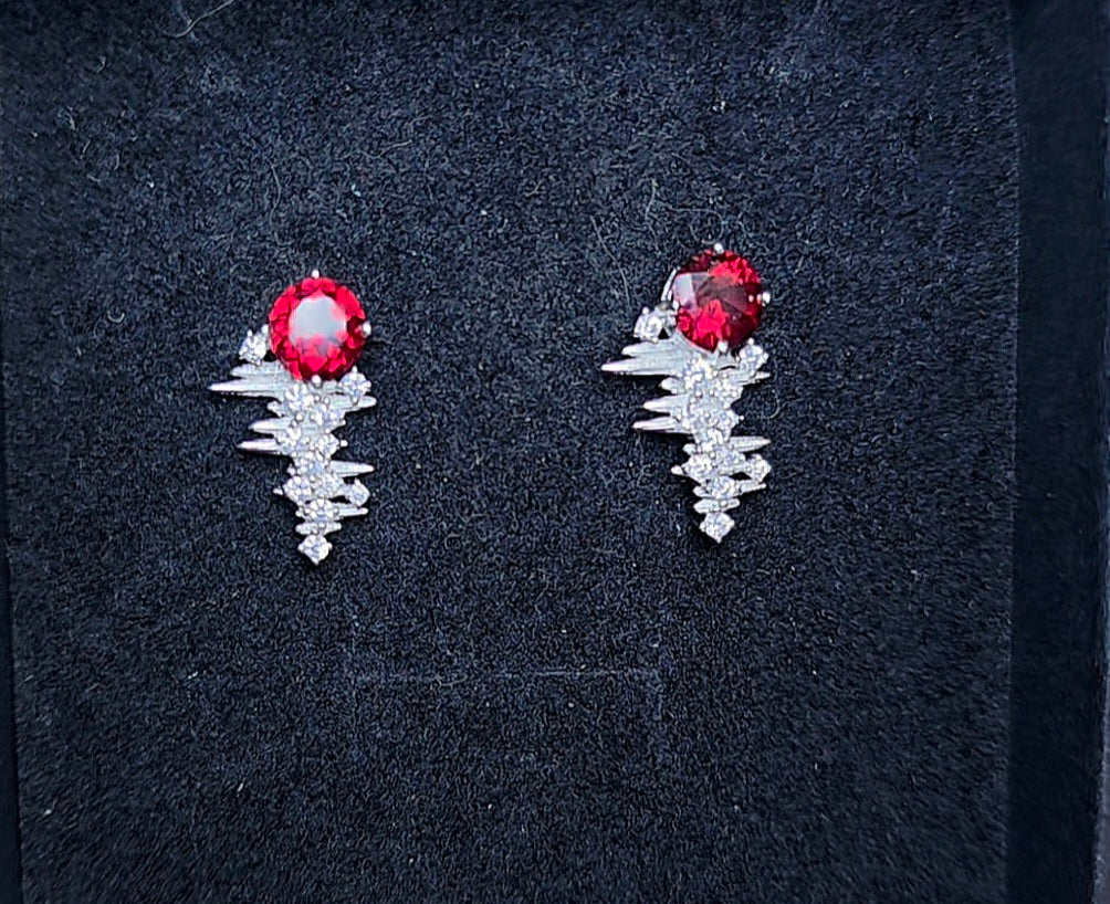 Garnet Heart Beat Earrings