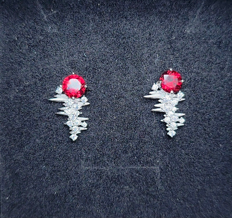 Garnet Heart Beat Earrings