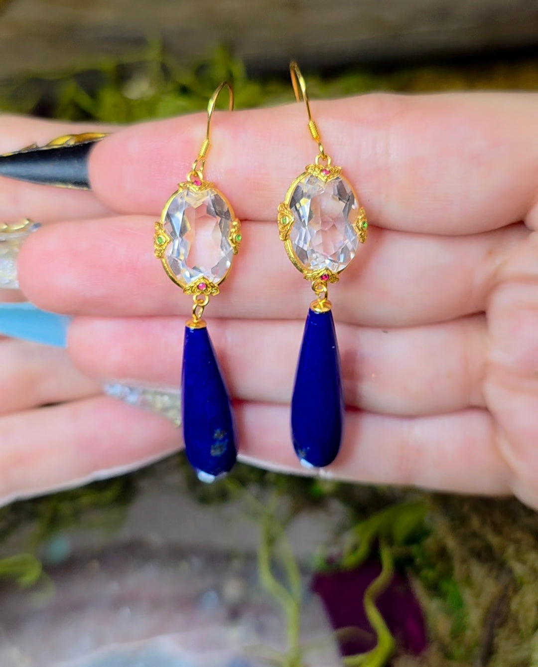 Lapis and Clear Quartz Earrings
