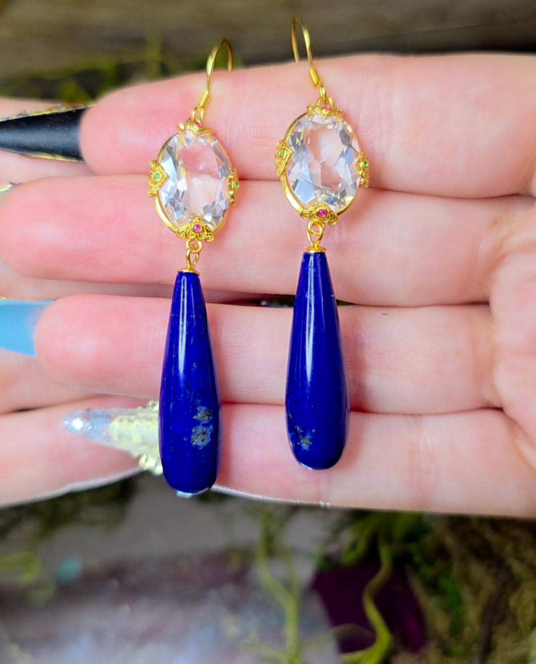Lapis and Clear Quartz Earrings