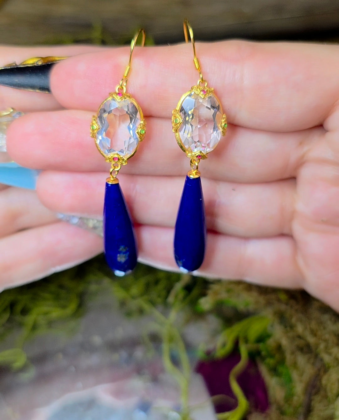 Lapis and Clear Quartz Earrings