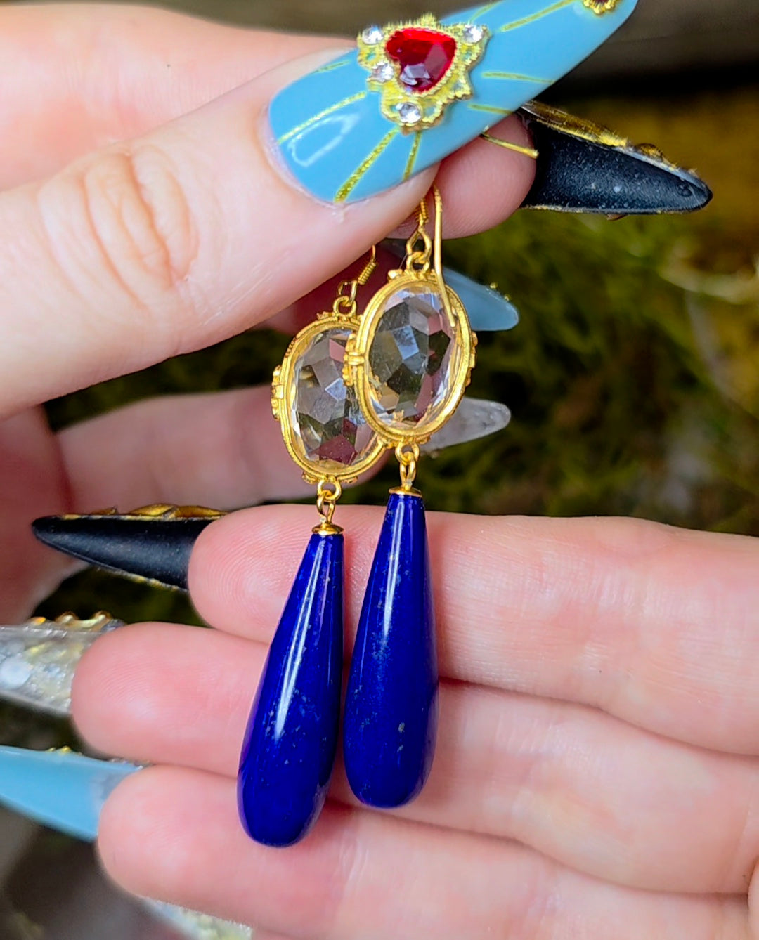 Lapis and Clear Quartz Earrings