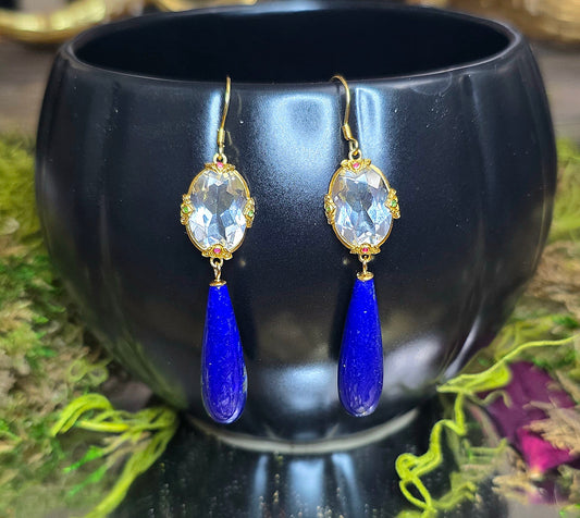 Lapis and Clear Quartz Earrings