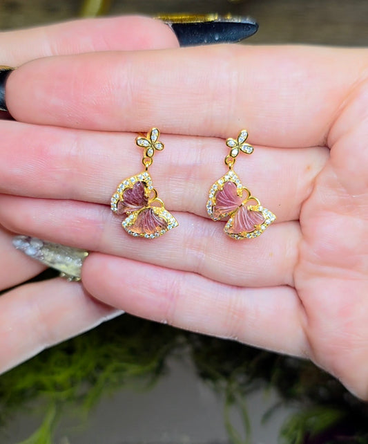 Pink Tourmaline Butterfly Earrings