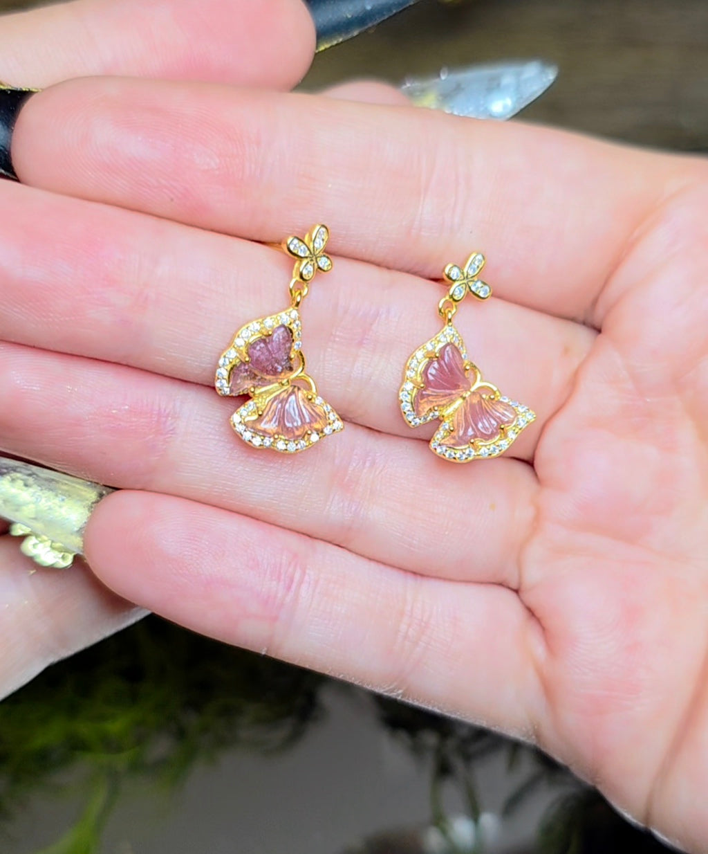 Pink Tourmaline Butterfly Earrings