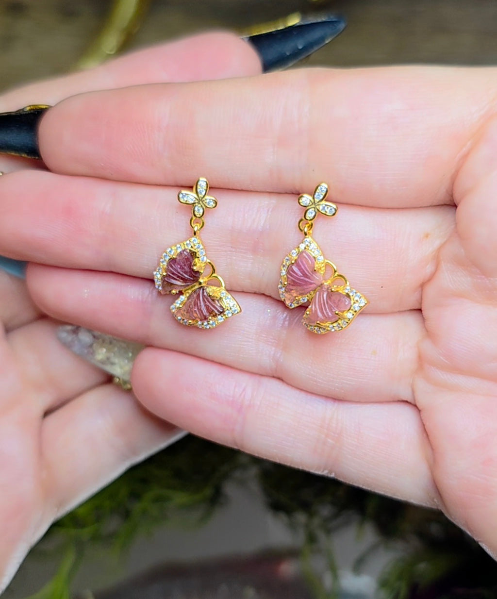 Pink Tourmaline Butterfly Earrings