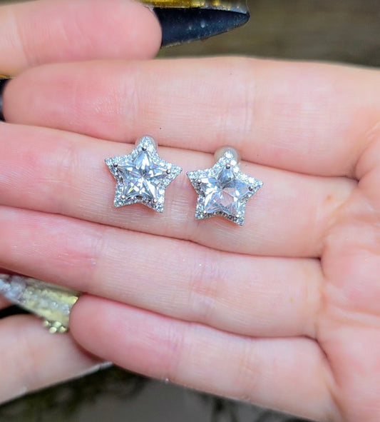 Clear Quartz Star Earrings