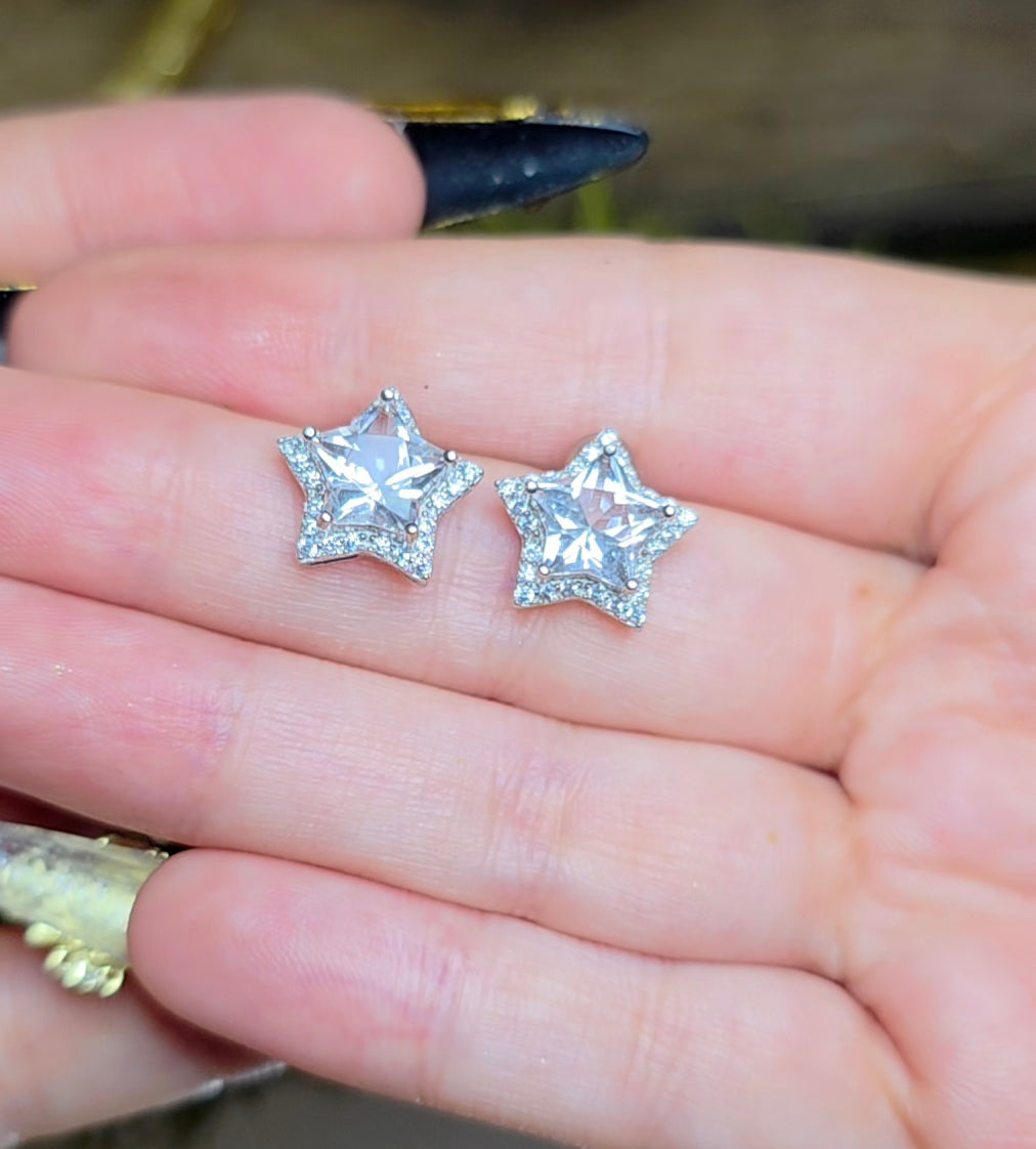 Clear Quartz Star Earrings