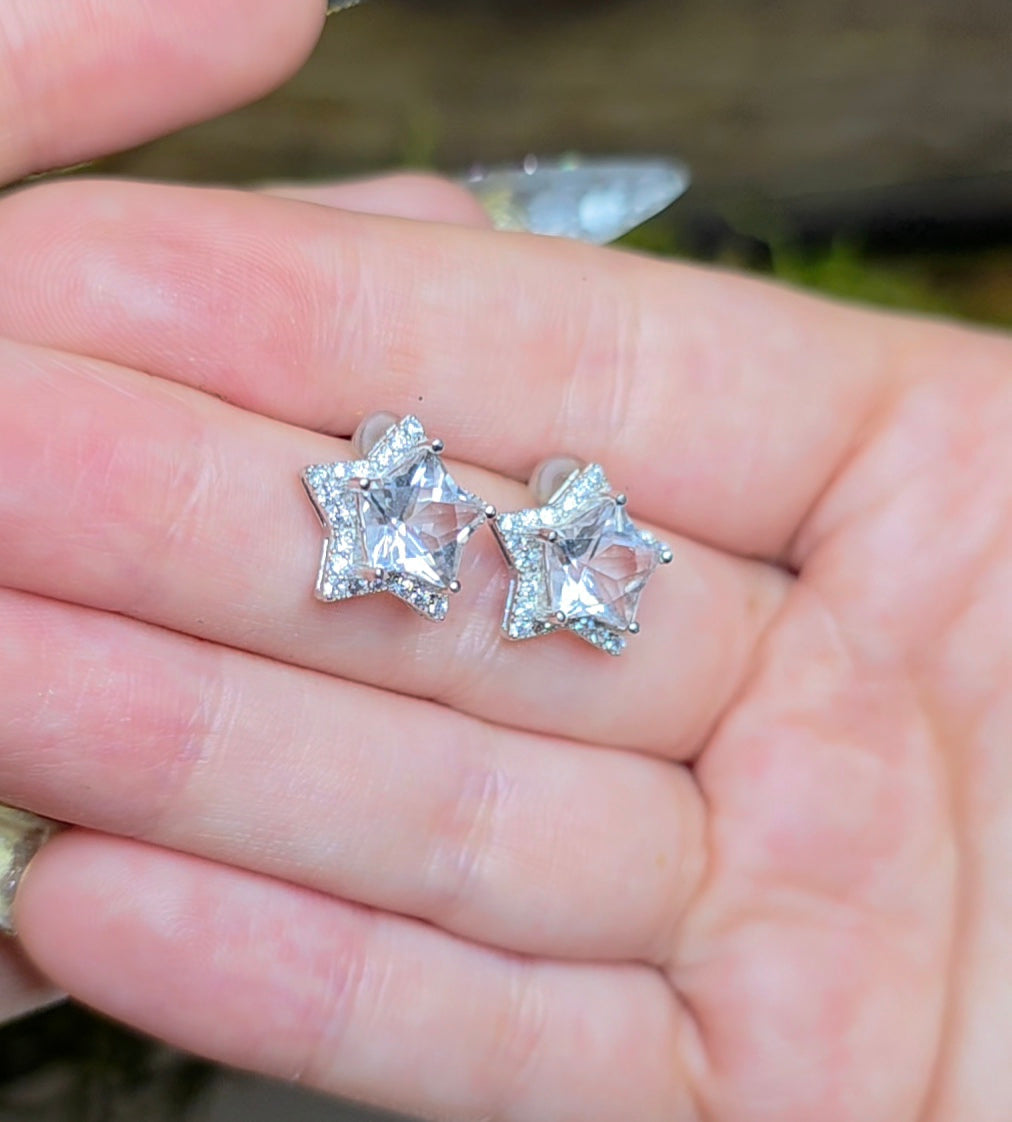 Clear Quartz Star Earrings