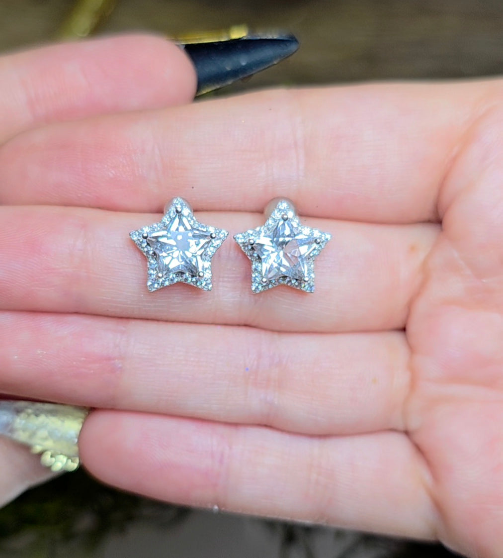 Clear Quartz Star Earrings