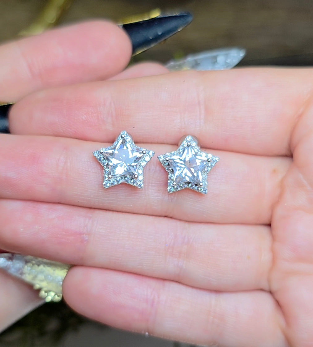 Clear Quartz Star Earrings