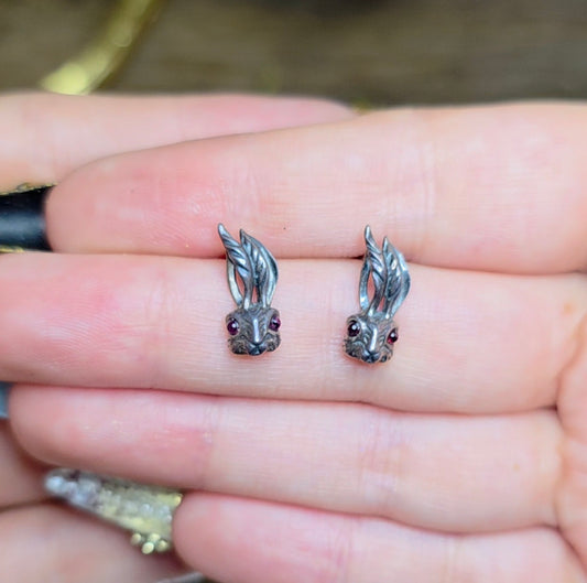 Garnet Eyed Rabbit Earrings
