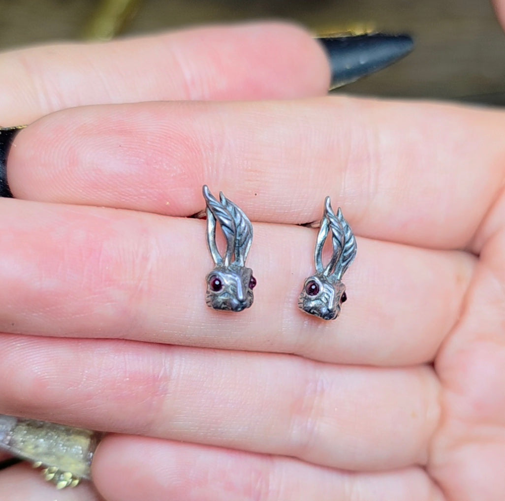 Garnet Eyed Rabbit Earrings