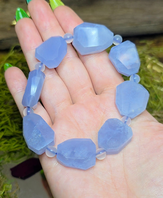 Blue Lace Agate Freeforms Stretch Bracelet