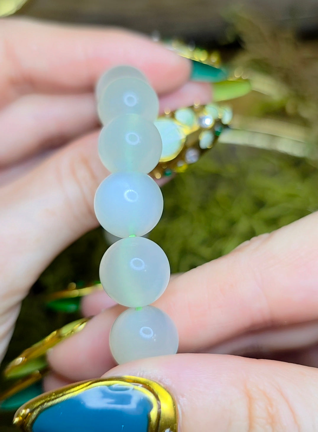 12mm High Quality Green Moonstone Stretch Bracelet