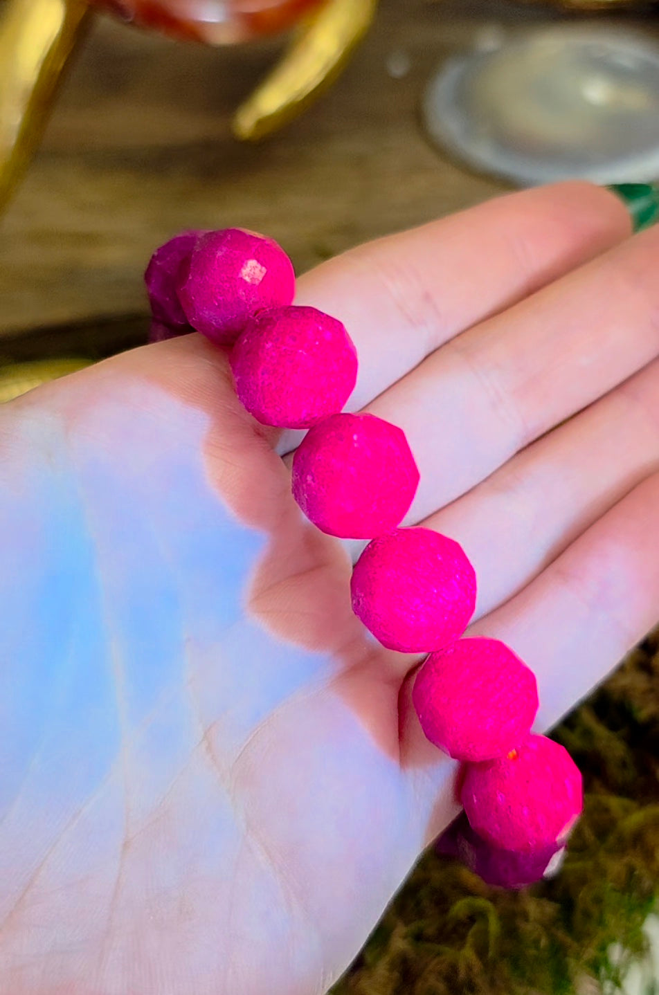 14mm Manmade Ruby Stretch Bracelet