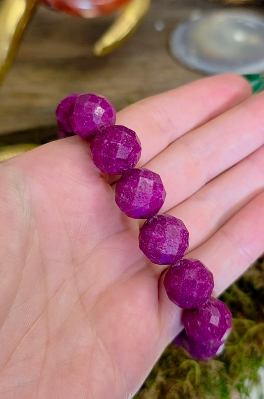 14mm Manmade Ruby Stretch Bracelet