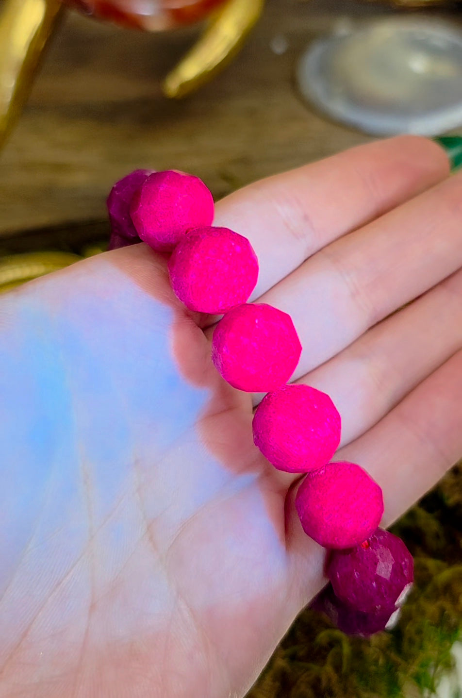 14mm Manmade Ruby Stretch Bracelet