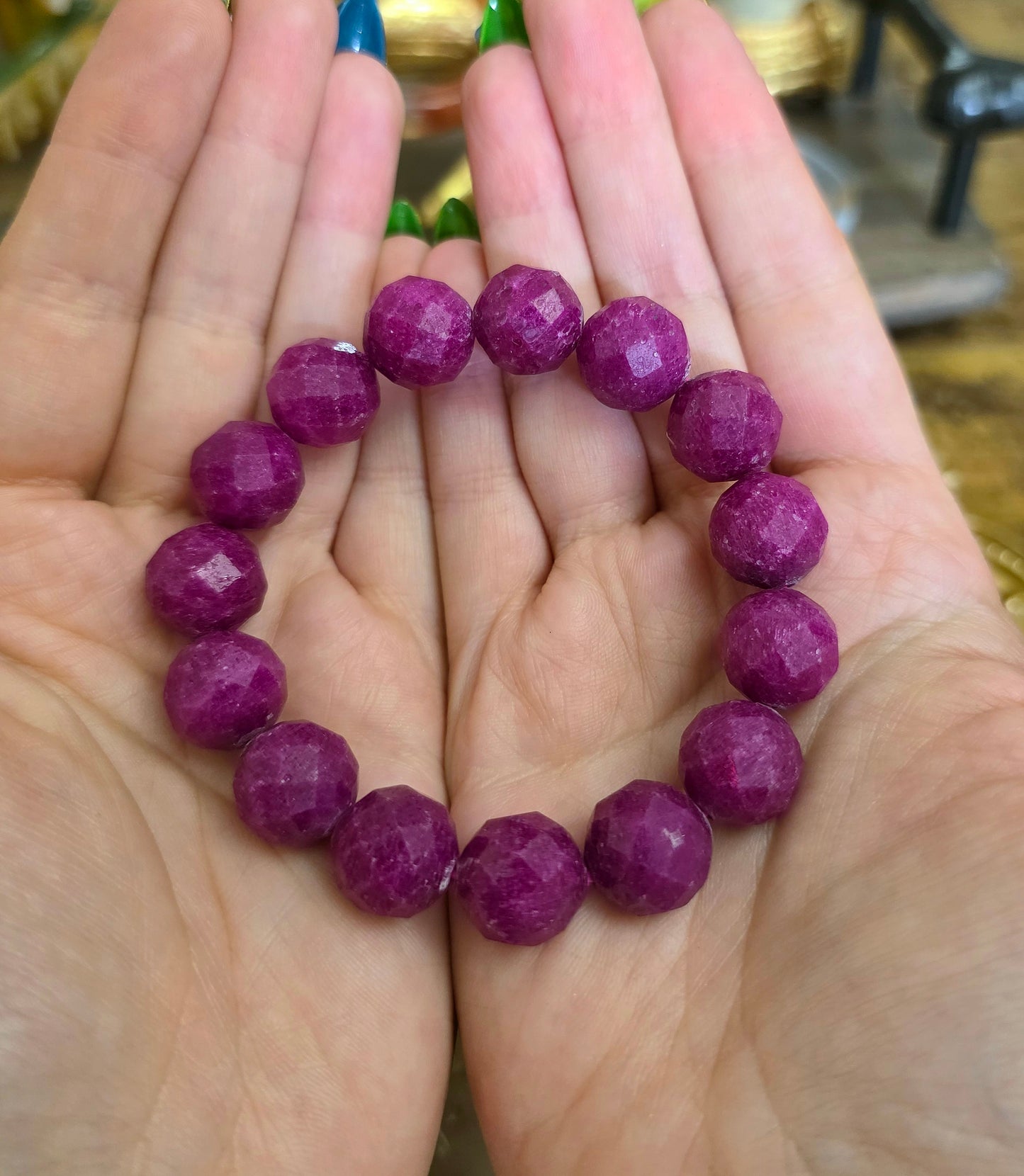 14mm Manmade Ruby Stretch Bracelet