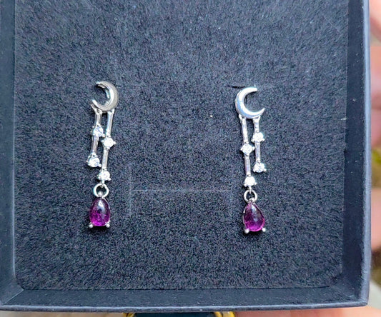 Purple Garnet Moon Earrings