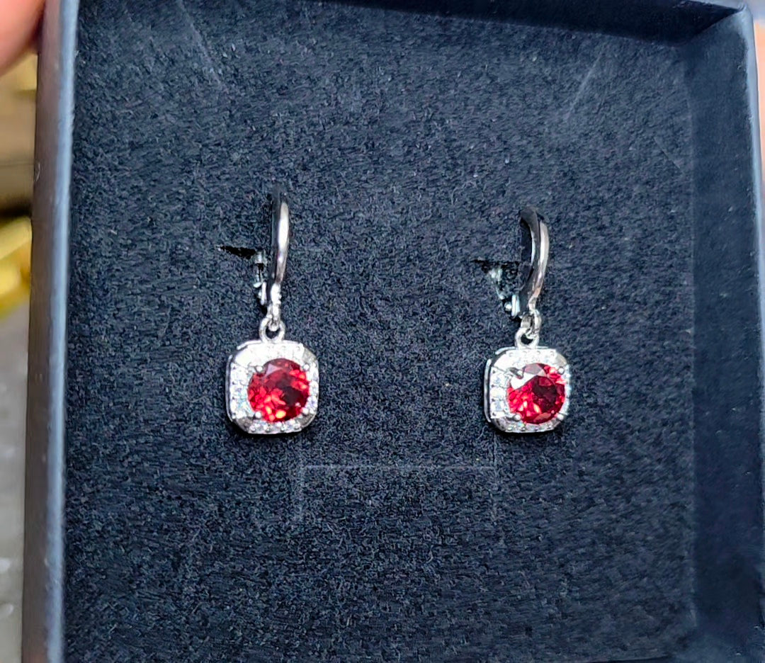 Garnet Hoop Earrings