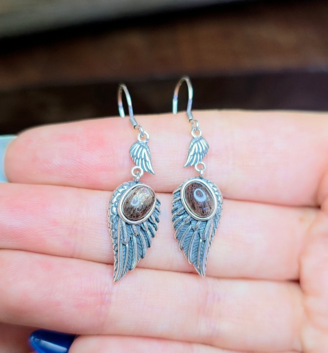 Black Sunstone Wing Earrings