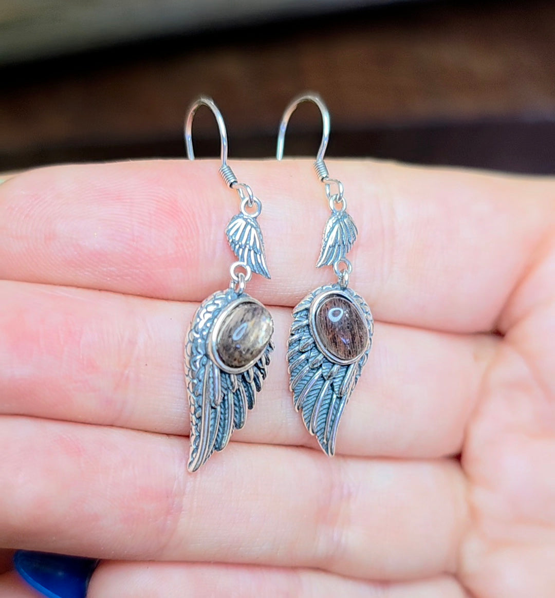 Black Sunstone Wing Earrings