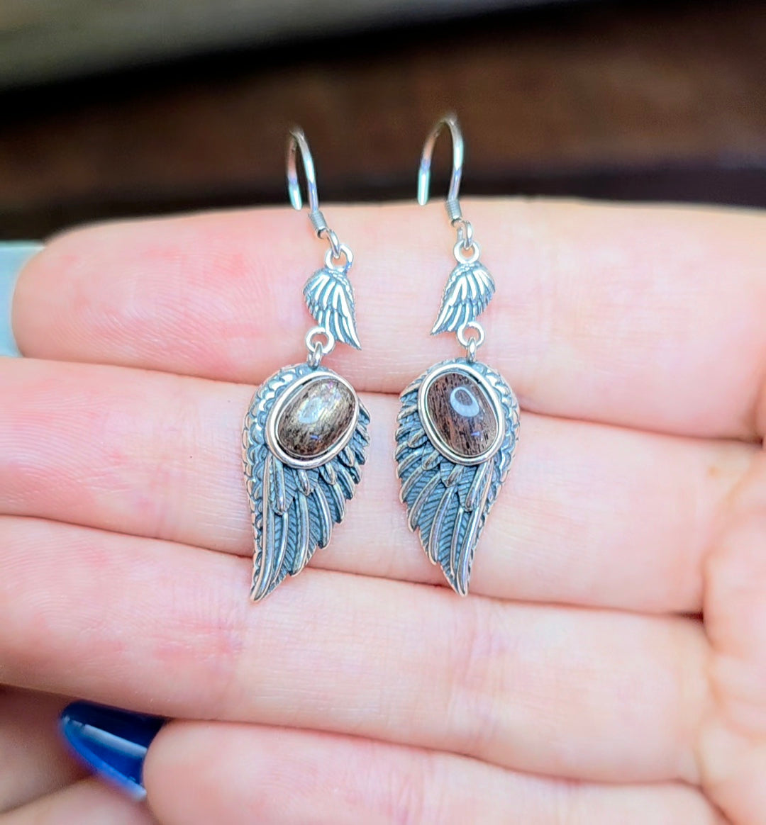 Black Sunstone Wing Earrings