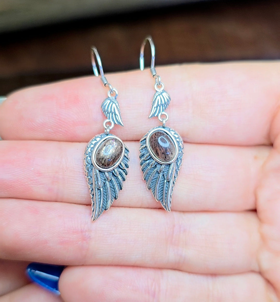 Black Sunstone Wing Earrings