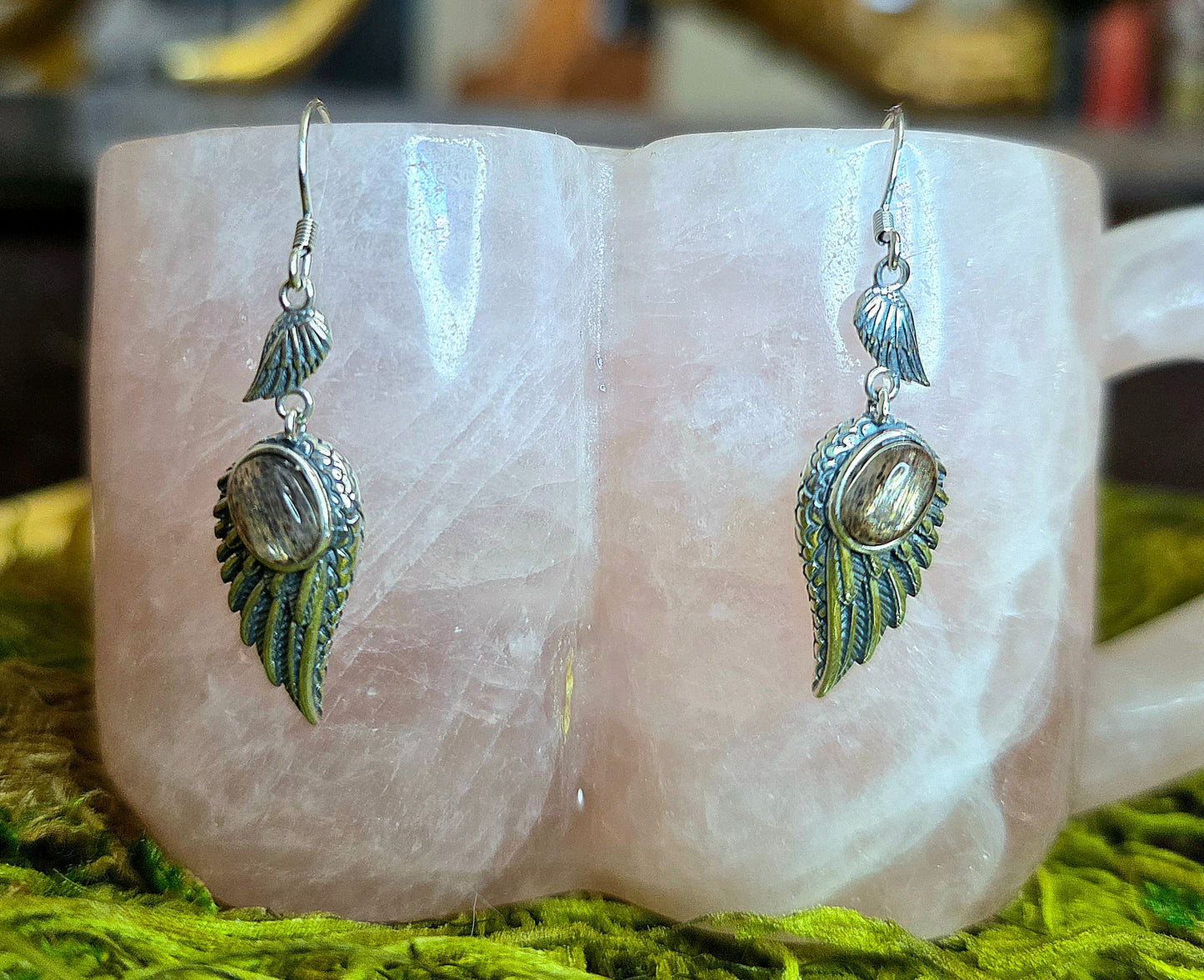 Black Sunstone Wing Earrings