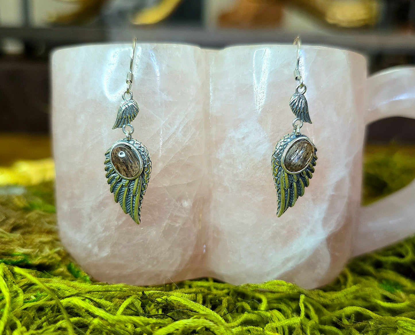 Black Sunstone Wing Earrings