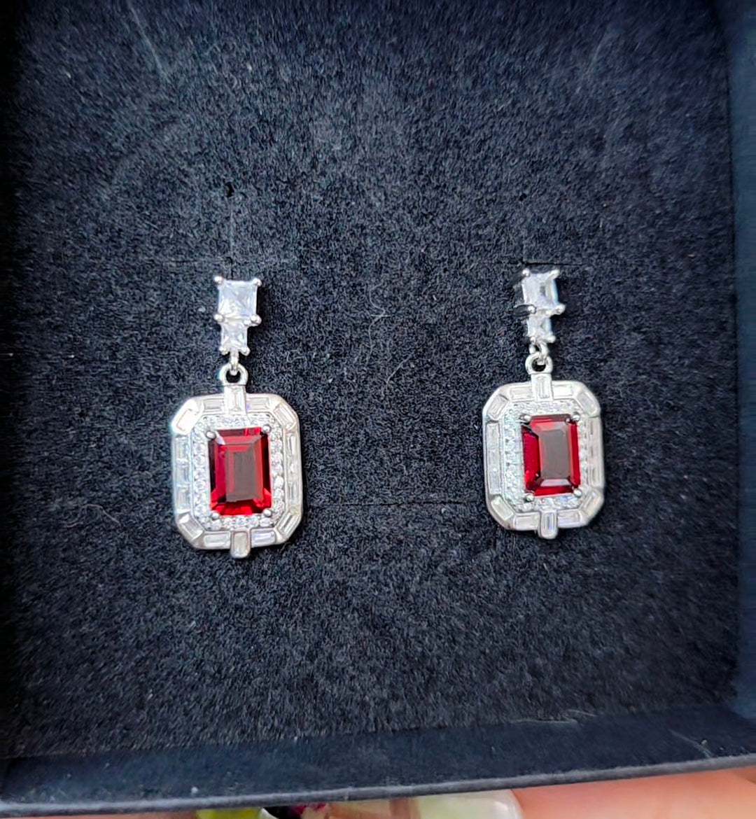 Garnet Art Deco-Style Earrings
