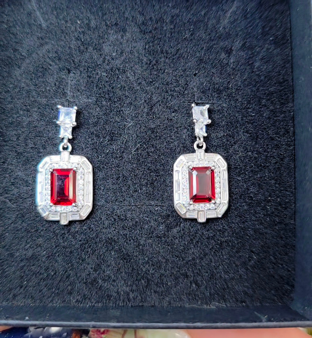 Garnet Art Deco-Style Earrings