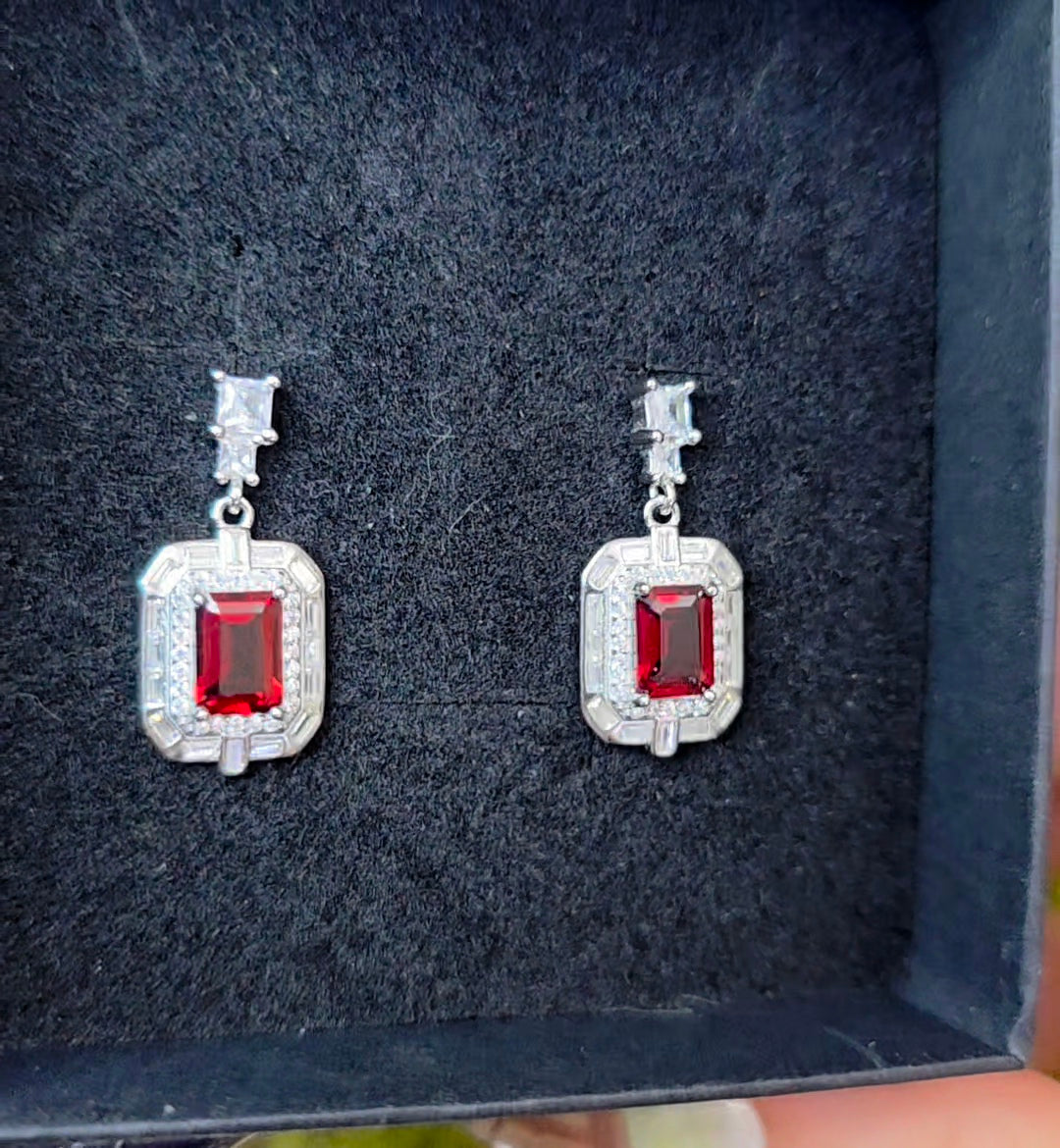 Garnet Art Deco-Style Earrings