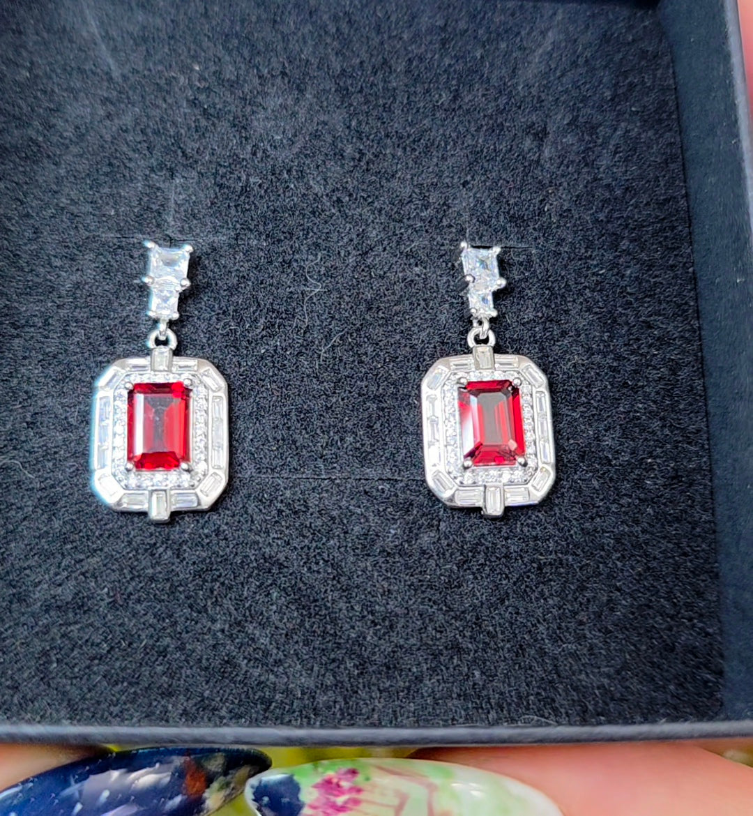 Garnet Art Deco-Style Earrings