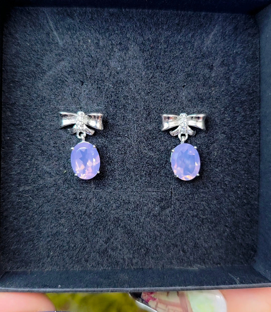 Lavender Moon Quartz Bow Earrings