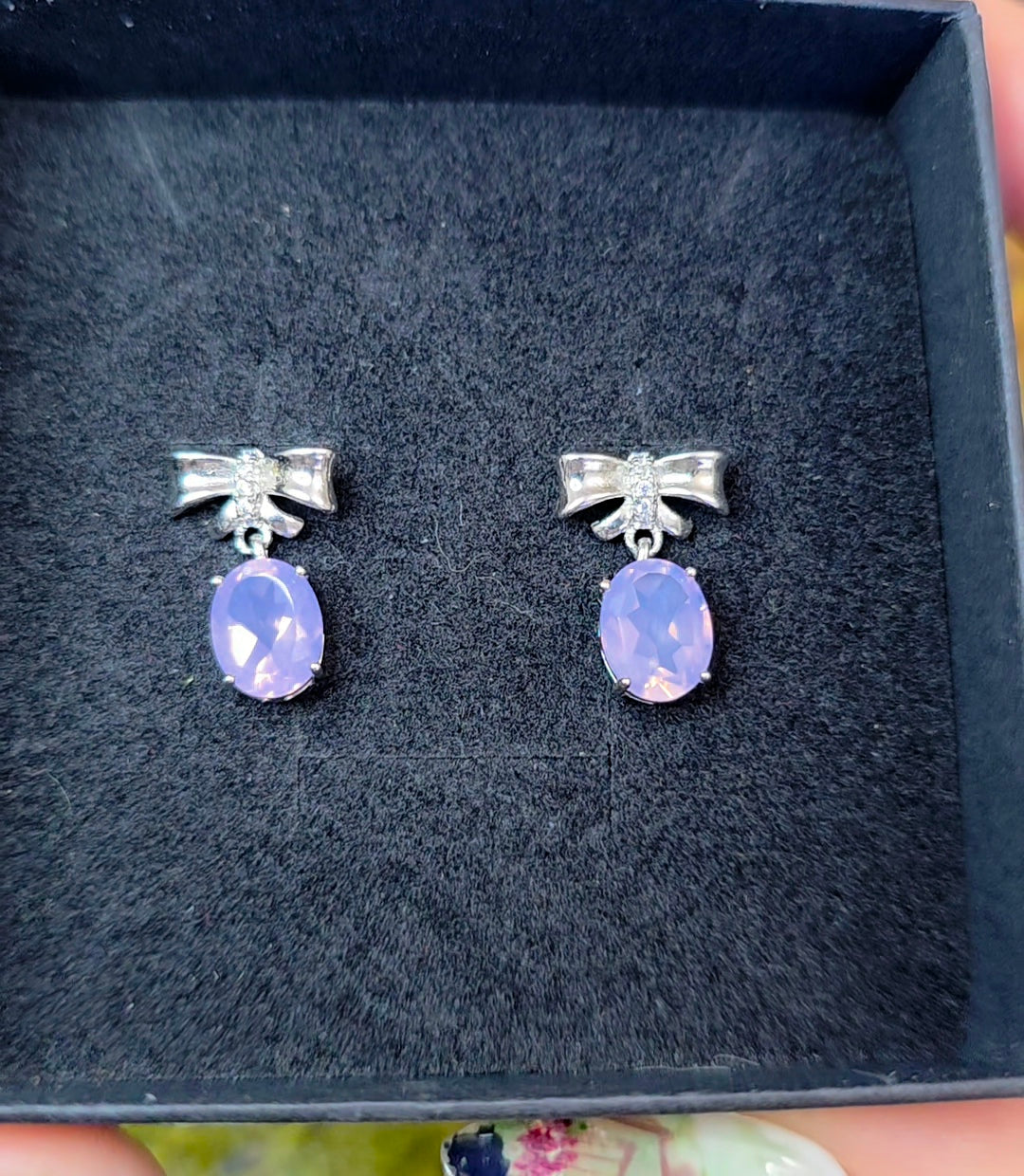 Lavender Moon Quartz Bow Earrings