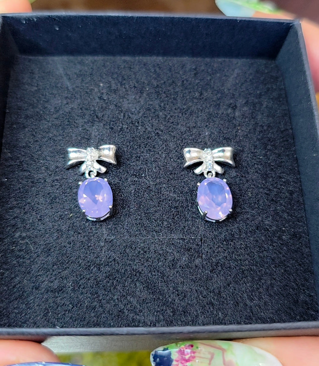 Lavender Moon Quartz Bow Earrings