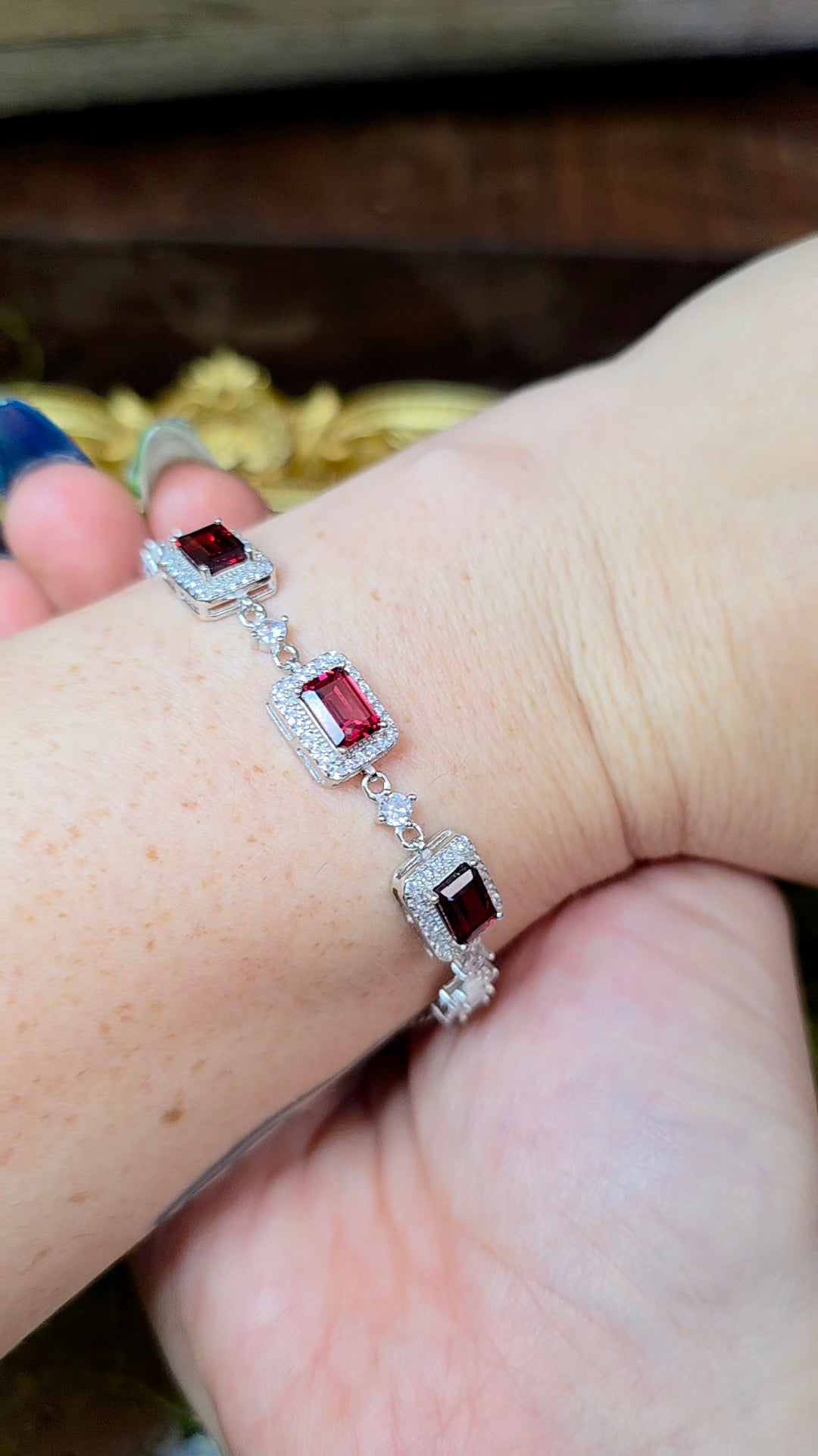Garnet Sterling Silver Bracelet
