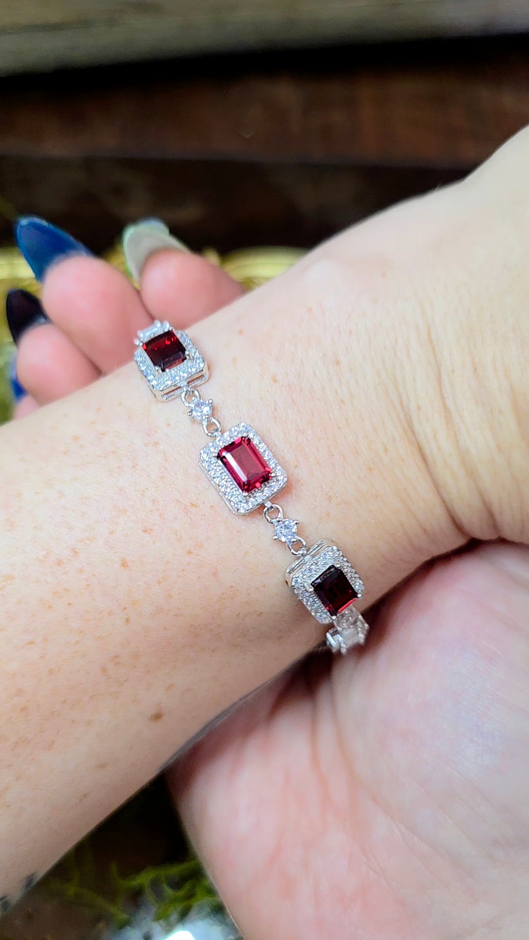 Garnet Sterling Silver Bracelet