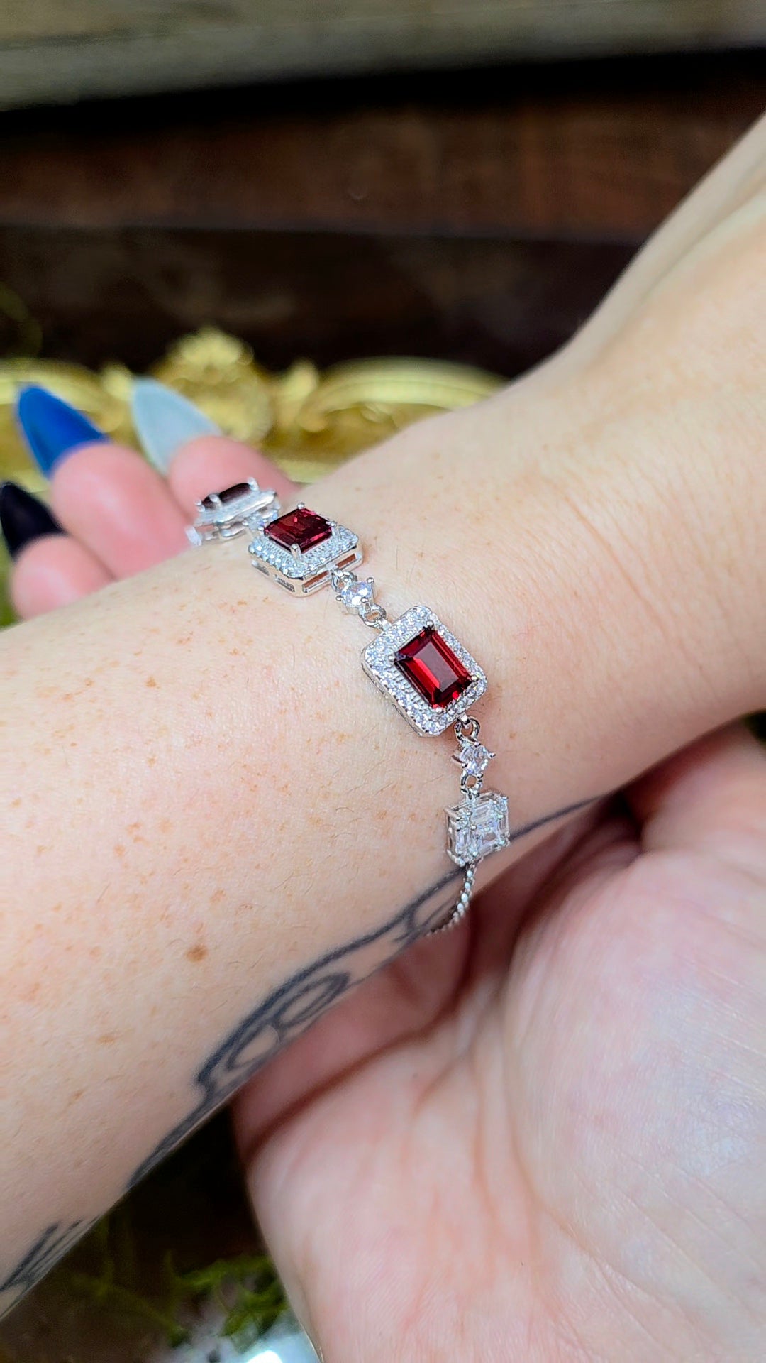 Garnet Sterling Silver Bracelet