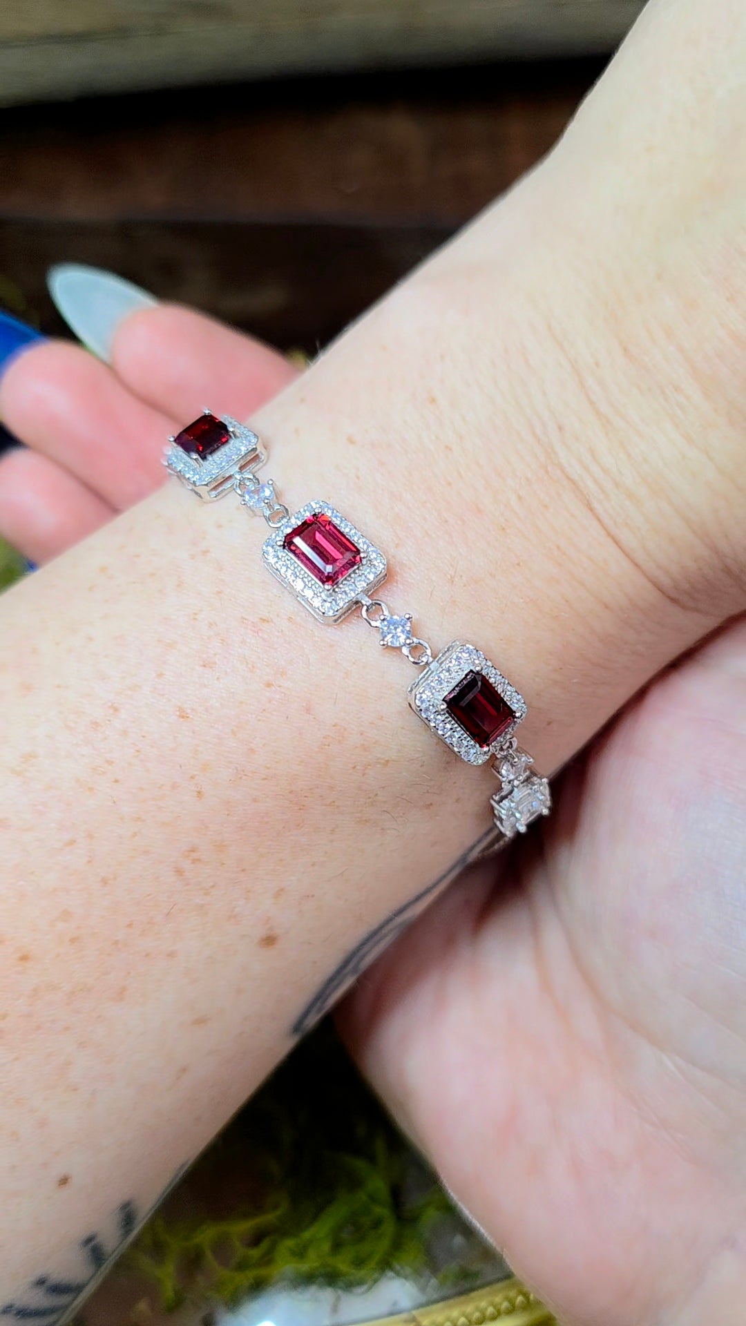 Garnet Sterling Silver Bracelet
