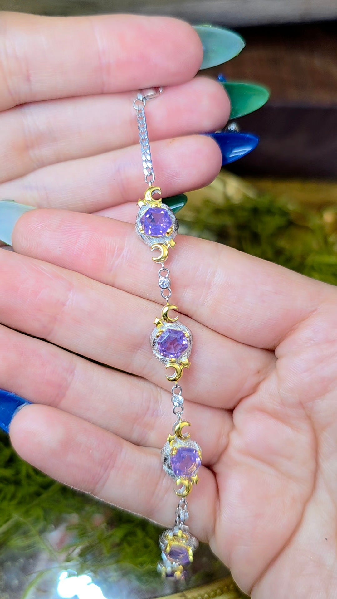 Lavender Moon Quartz Celestial Sterling Silver Bracelet