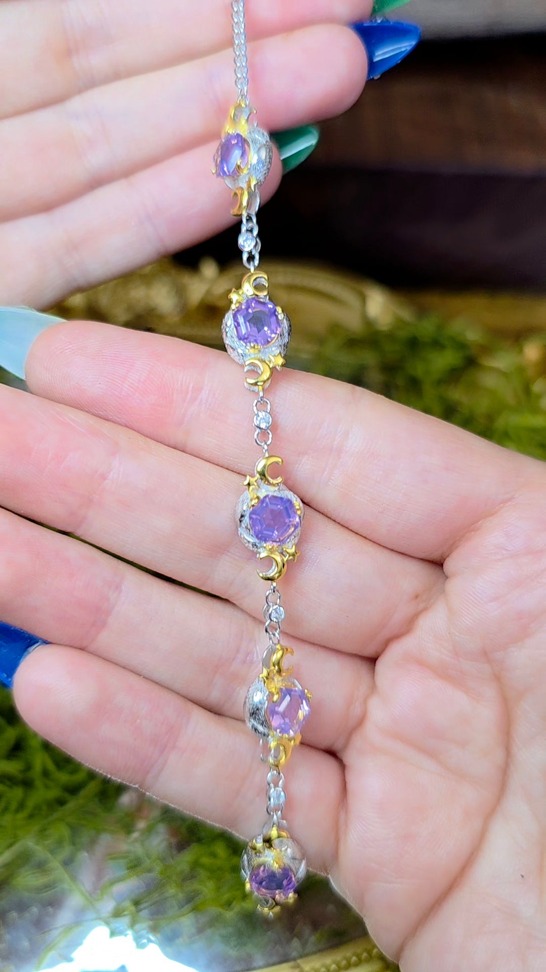 Lavender Moon Quartz Celestial Sterling Silver Bracelet