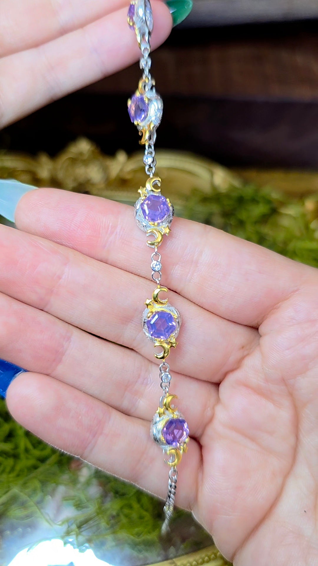 Lavender Moon Quartz Celestial Sterling Silver Bracelet