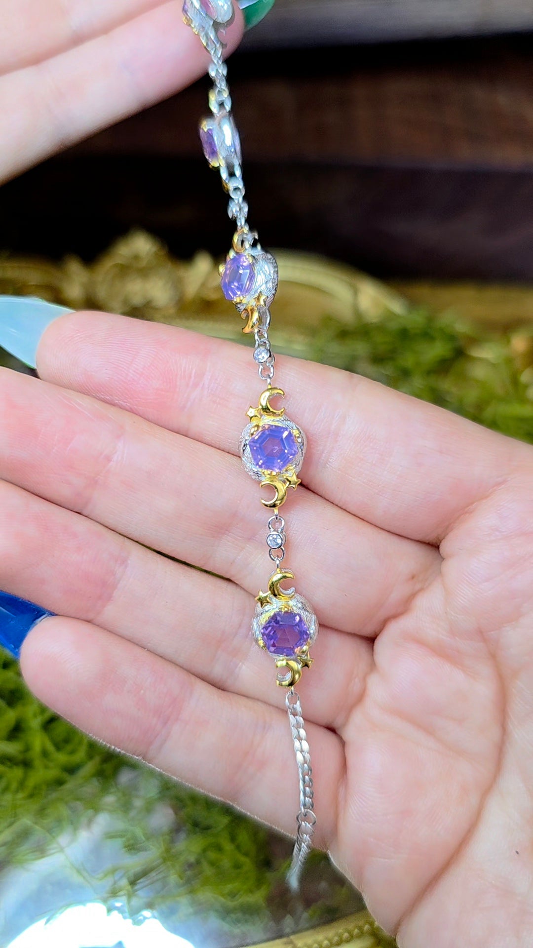 Lavender Moon Quartz Celestial Sterling Silver Bracelet