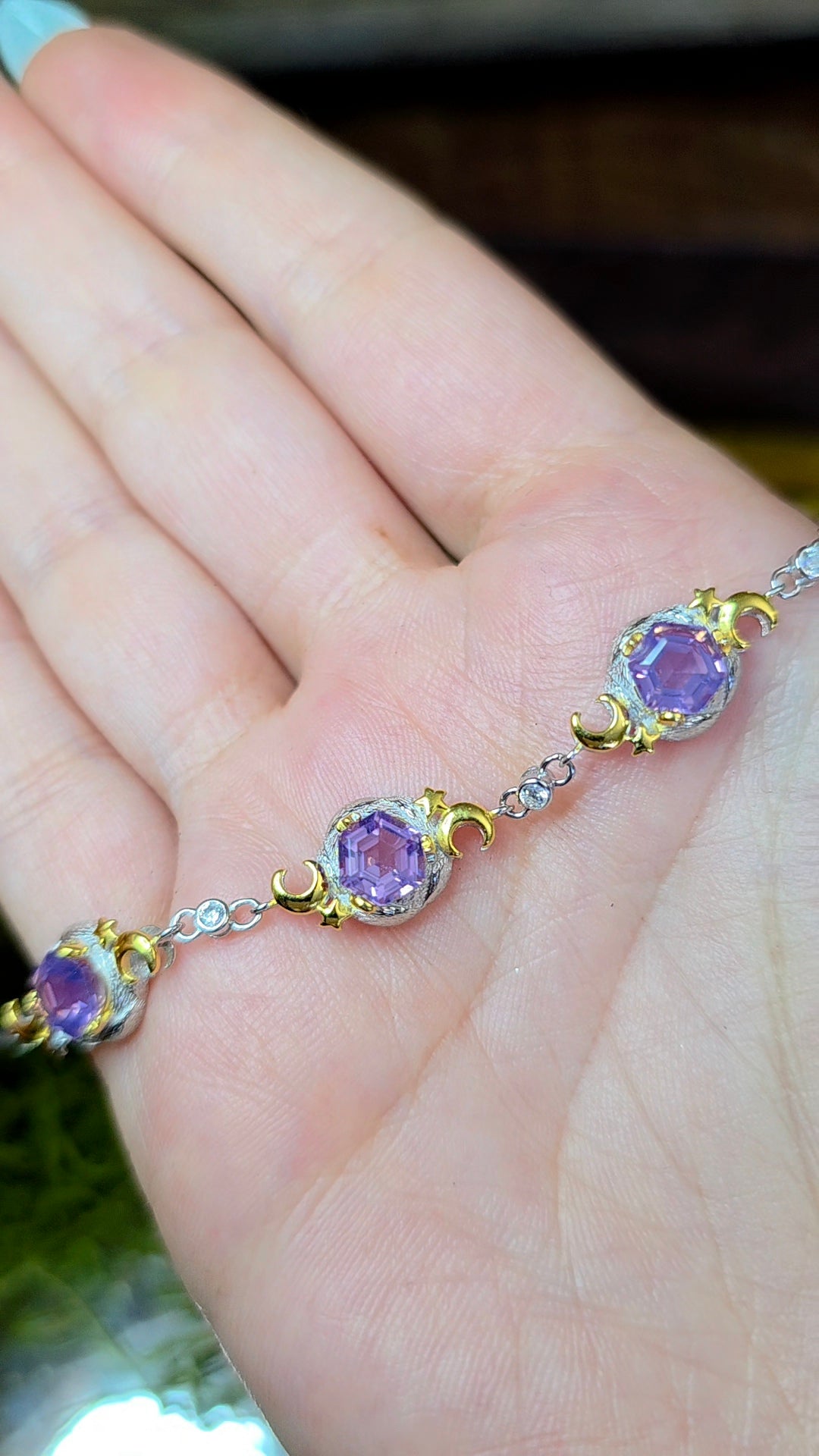 Lavender Moon Quartz Celestial Sterling Silver Bracelet