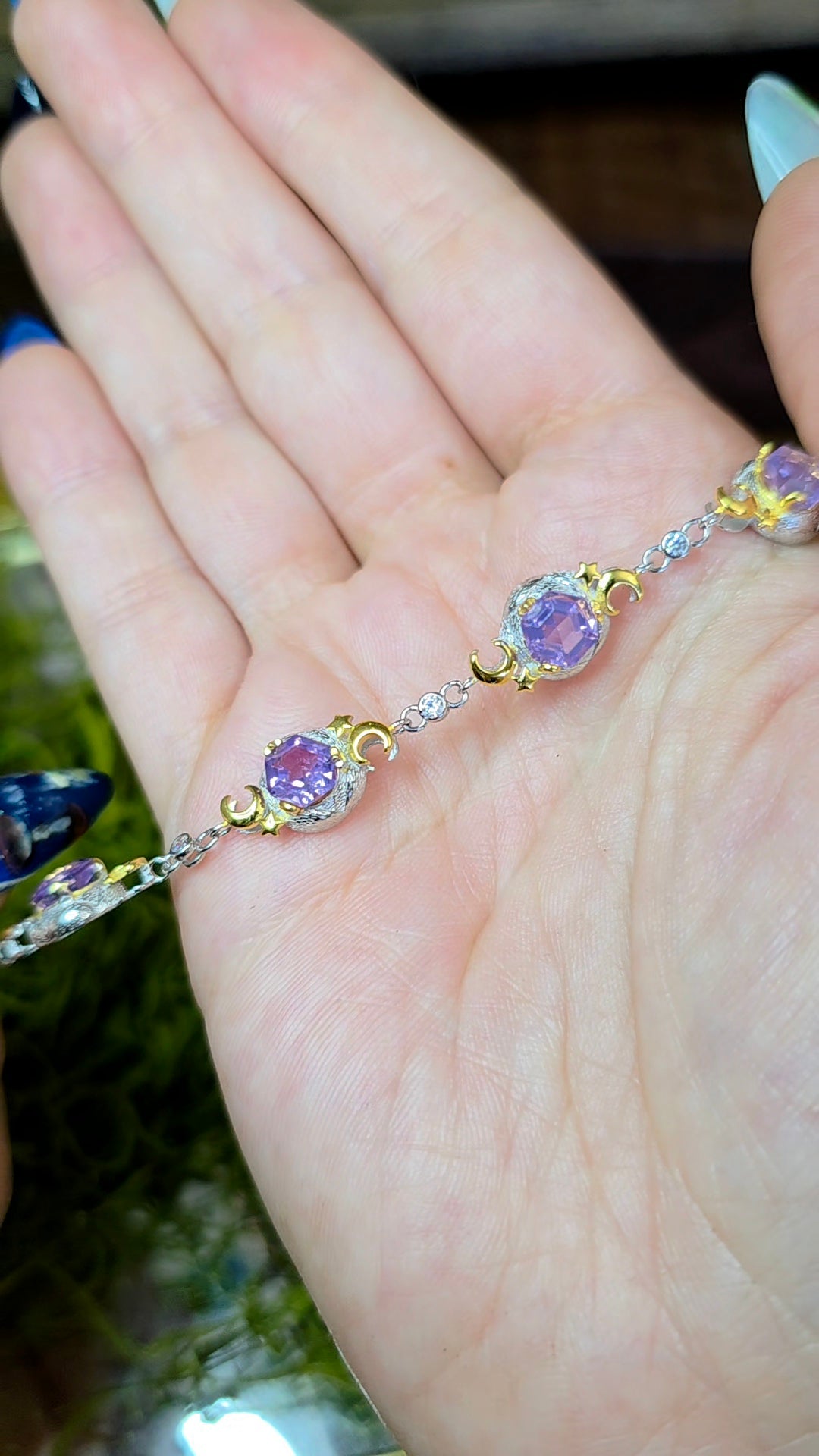 Lavender Moon Quartz Celestial Sterling Silver Bracelet