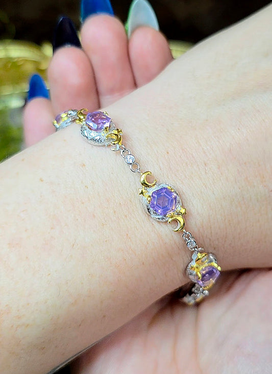Lavender Moon Quartz Celestial Sterling Silver Bracelet